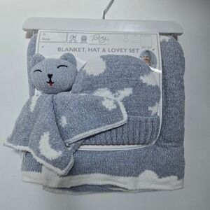Toby Blanket Hat & Lovey Set Newborn Icy‎ Blue 3PC Stroller Set Clouds Bear Gift